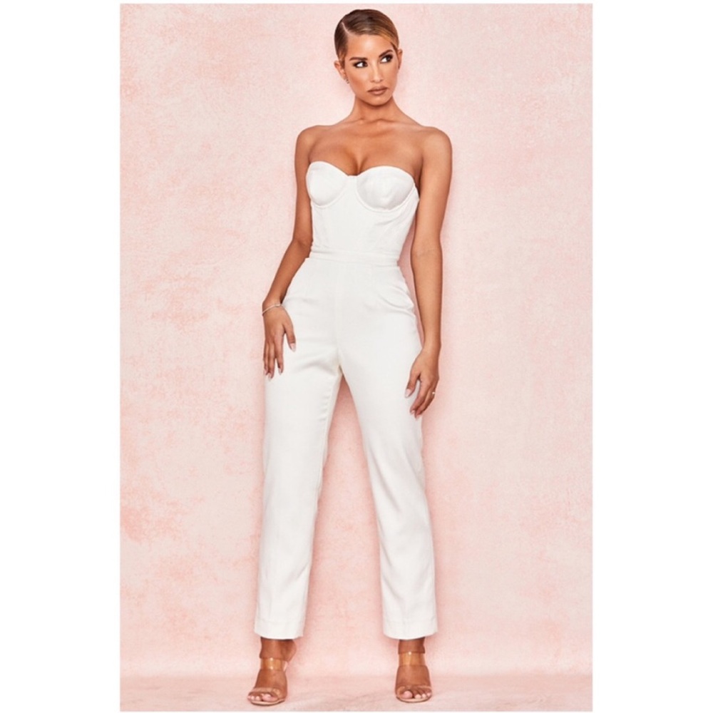 House of CB London KAELA IVORY SATIN CORSET JUMPSUIT